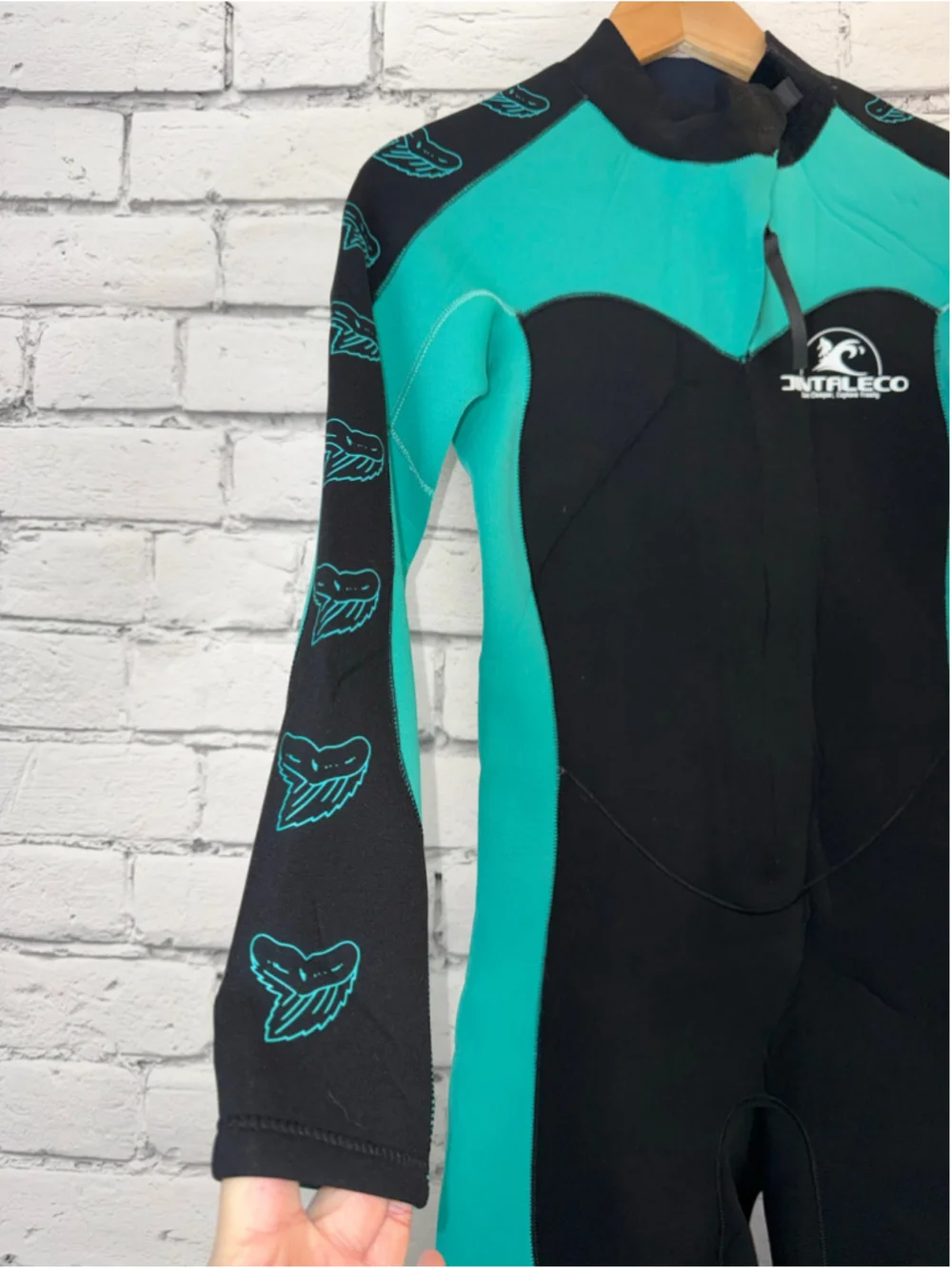 Women's Jintaleco Wetsuit One Piece Swimsuit Black Teal Neoprene Cold Water NWOT